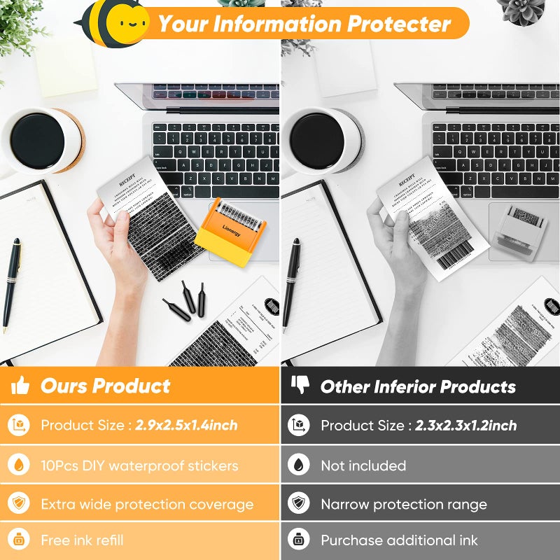 Lionergy Identity Protection Roller Stamp LioNergy Extra Large Roller Identity Theft Prevention Security Stamp with 3 Refills  10PCS Personalise Vinyl Waterproof Stickers -Orange Yellow - Image 3